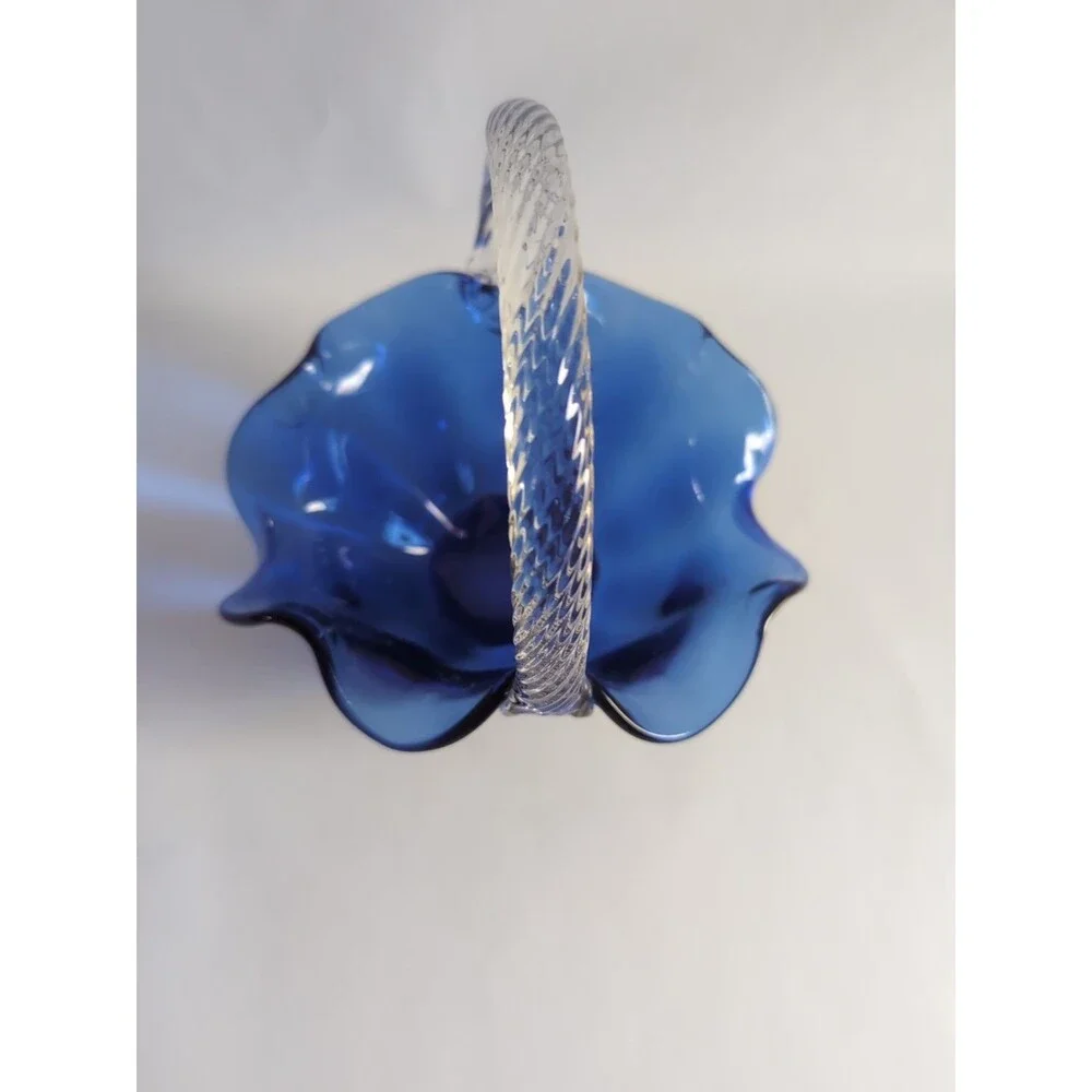 Fenton Glass Blue Cobalt Basket Clear Handle 7